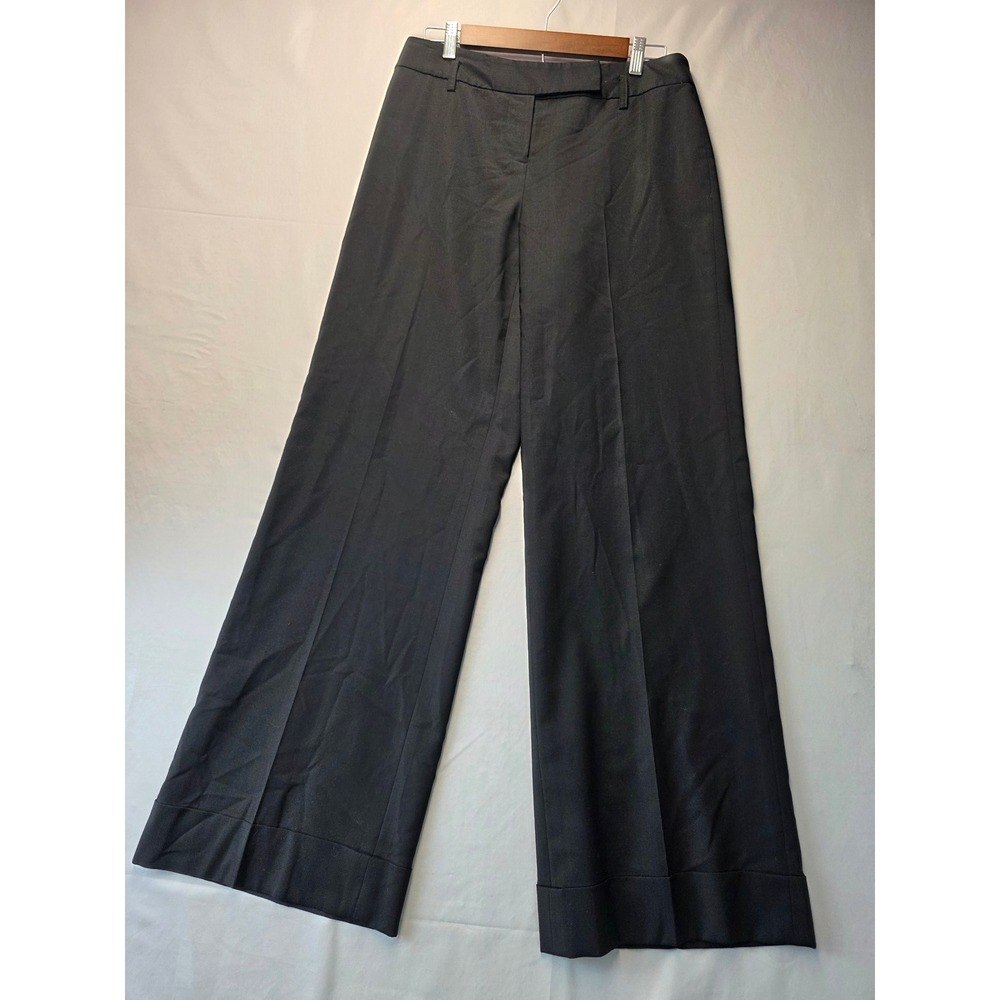 Ann Taylor Loft Womens Black Wool Blend Wide Leg Cuffed Dress Pants Size 6